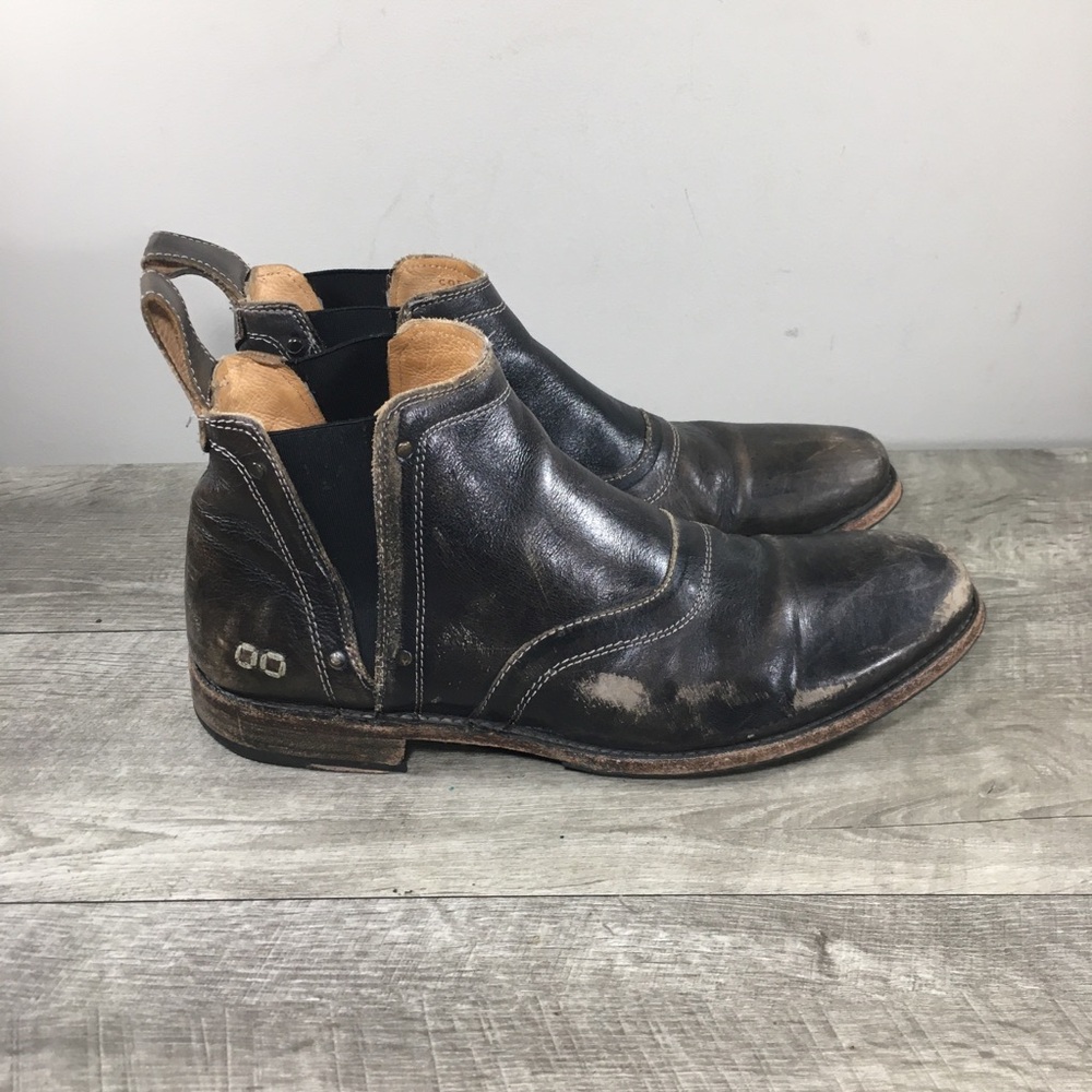 Bed Stu Prato Men’s Black Rustic Leather Slip-On Chelsea Cobbler Series Boots 9